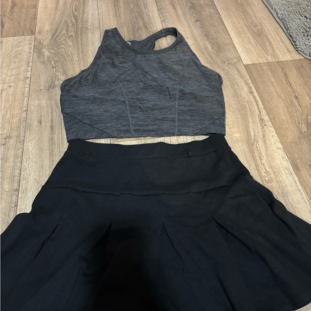 Black and Gray Athletic Crop Top and Skirt Set